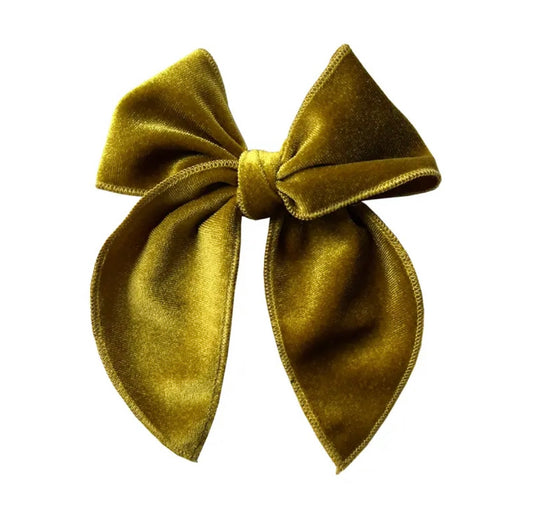 Large Velvet Fable Bow Clip - Golden Olive