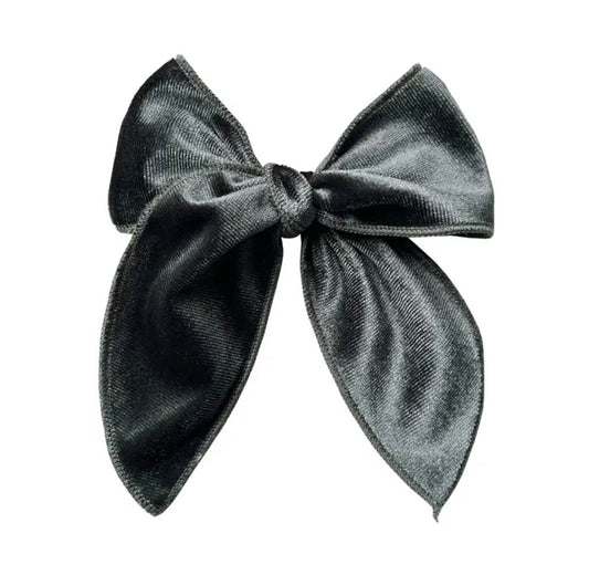 Large Velvet Fable Bow Clip - Grey