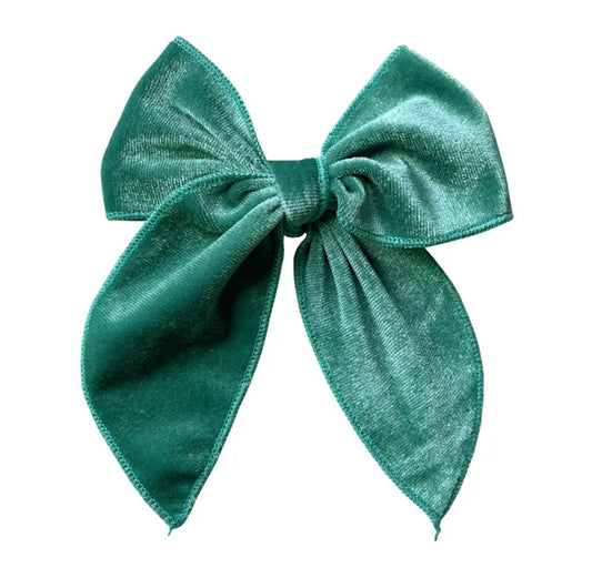 Large Velvet Fable Bow Clip - Aqua