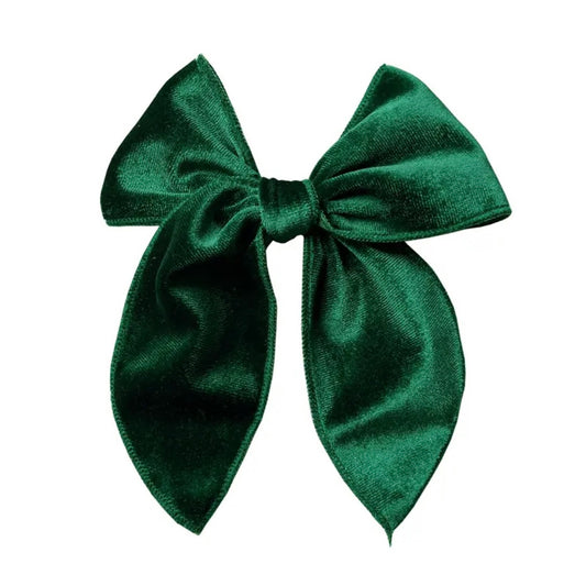 Large Velvet Fable Bow Clip - Emerald Green