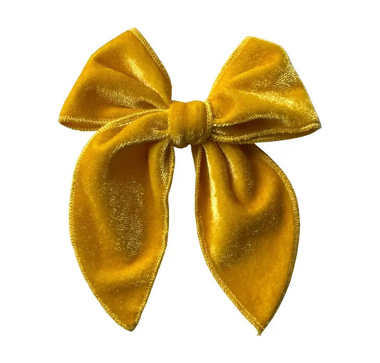 Large Velvet Fable Bow Clip - Canary Yellow