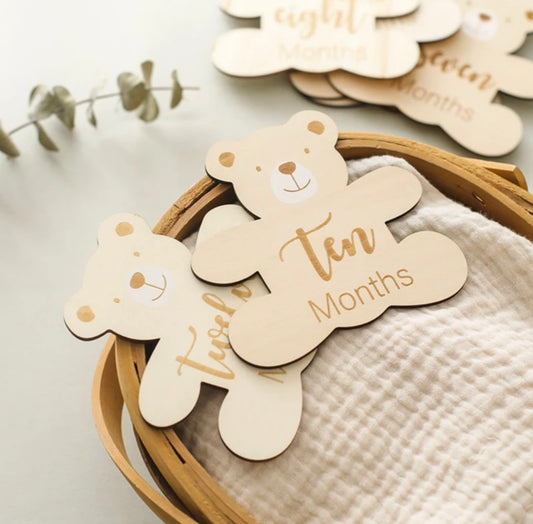 Wooden Bear Baby Milestone Card Plaques