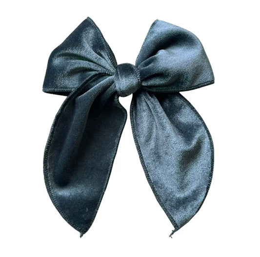 Large Velvet Fable Bow Clip - Soft Blue