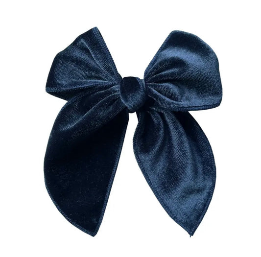 Large Velvet Fable Bow Clip - Denim