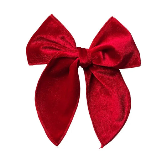 Large Velvet Fable Bow Clip - True Red