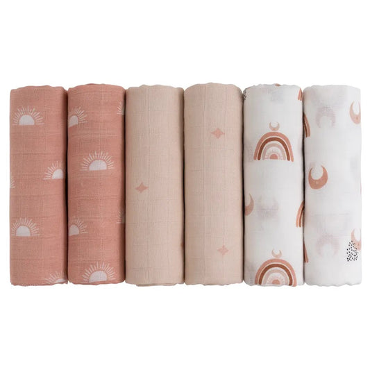 6pk Muslin Swaddles - Boho Rainbow