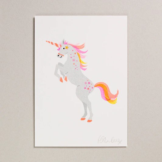 A4 Risograph Unicorn Nursery Print