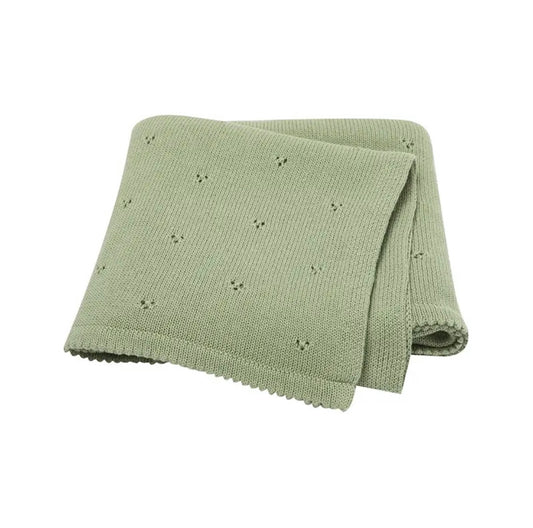 Breathable Cotton Pointelle knit blanket - Sage