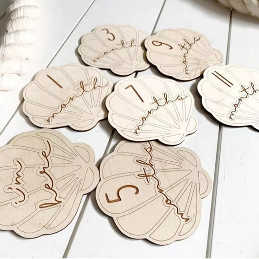 Wooden Shell engraved milestone plaques - 14pk