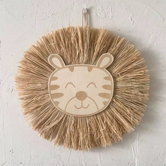 Wood & rafia animal wall hanging - Tiger