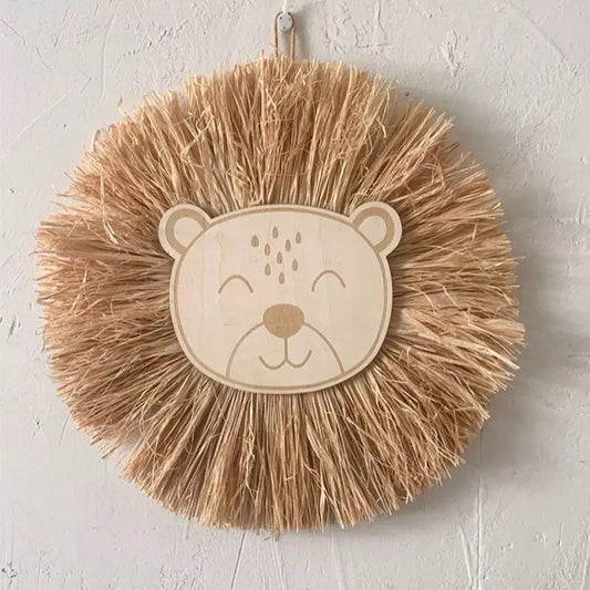 Wood & rafia animal wall hanging - bear