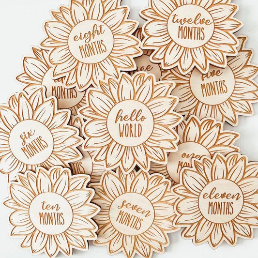 Wooden laser engraved sunflower milestone plaques - 13k