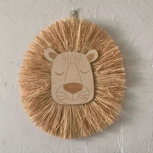 Wood & rafia animal wall hanging - Lion